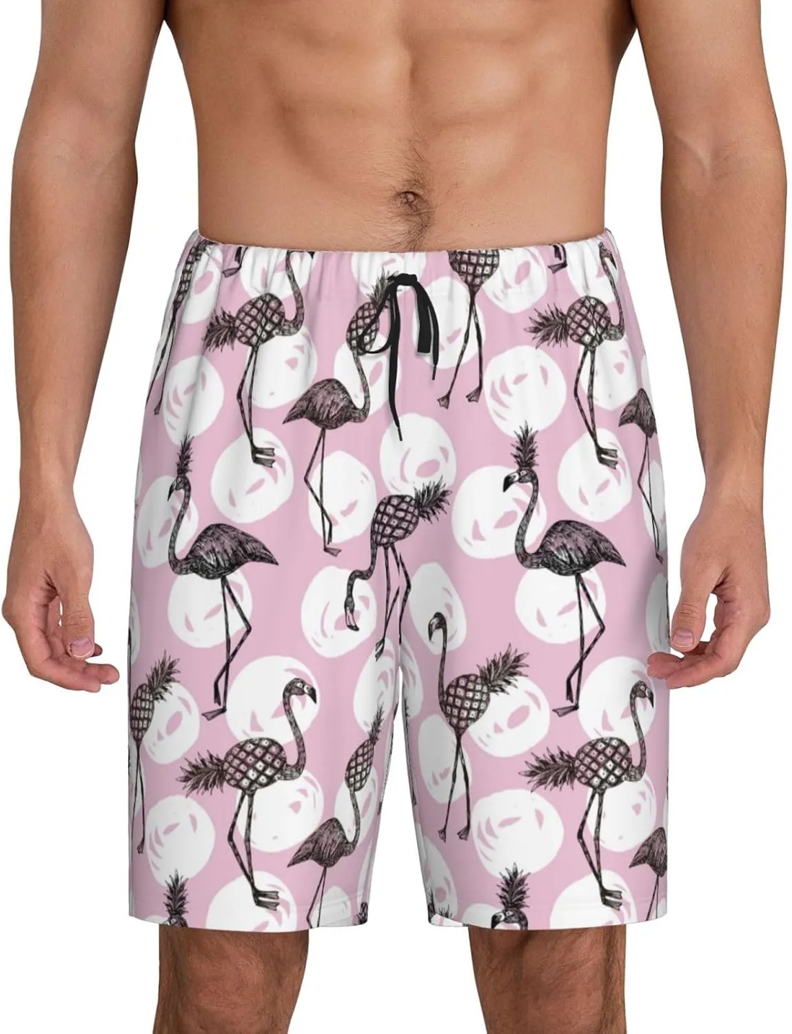 Mens Pajama Pants - Comfy Sleep Shorts Mens Pajama Shorts, Mens Lounge Shorts Pj Pants Pineapple Flamingo