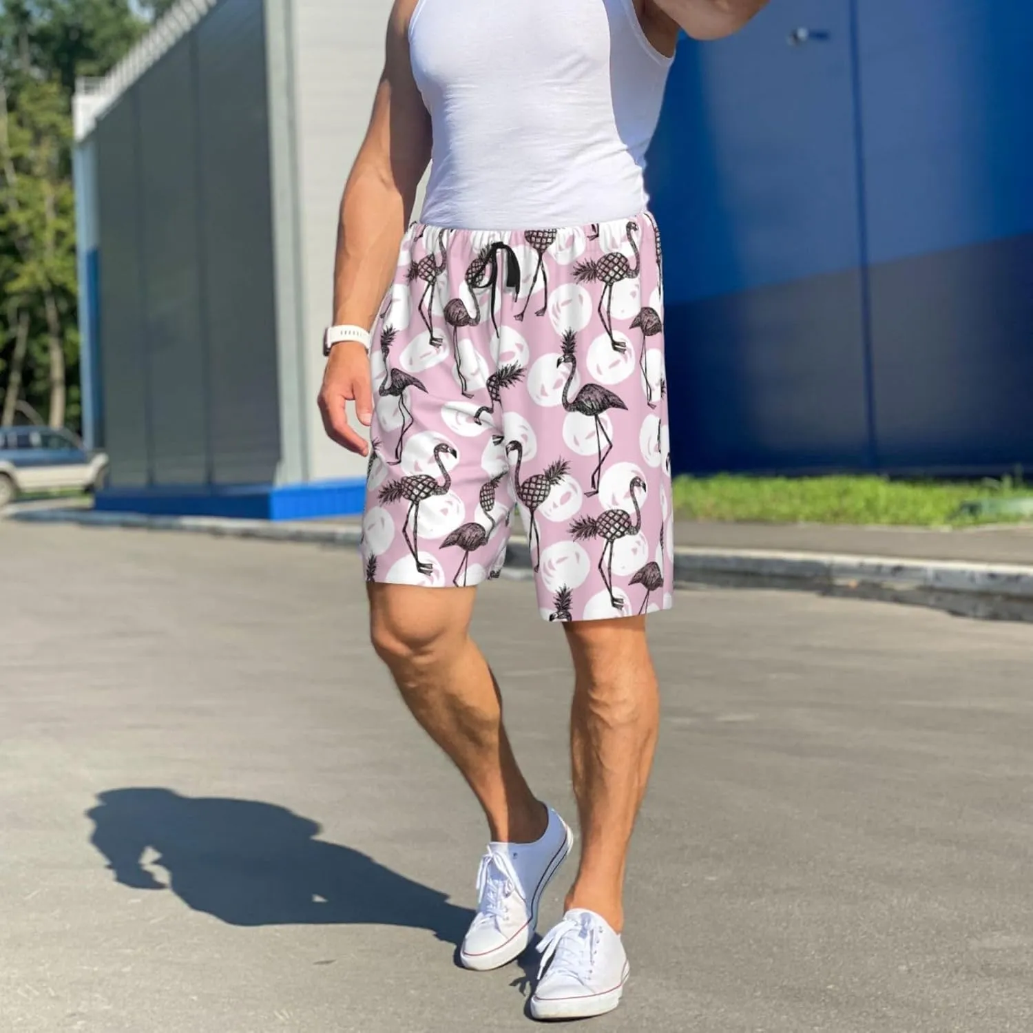 Mens Pajama Pants - Comfy Sleep Shorts Mens Pajama Shorts, Mens Lounge Shorts Pj Pants Pineapple Flamingo