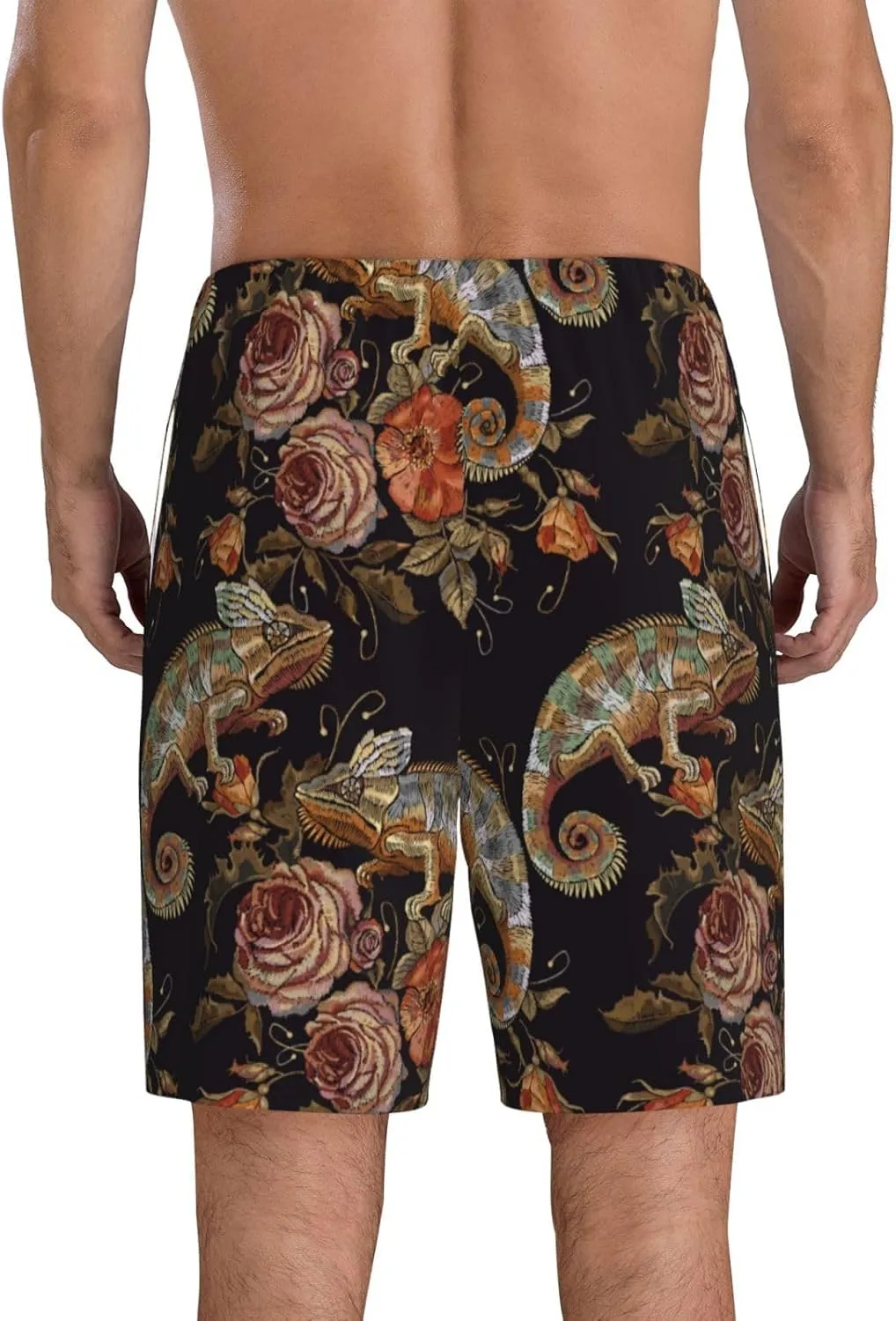 Mens Pajama Pants - Cute Chameleon No.20049 Comfy Sleep Shorts Mens Pajama Shorts, Mens Lounge Shorts Pj Pants