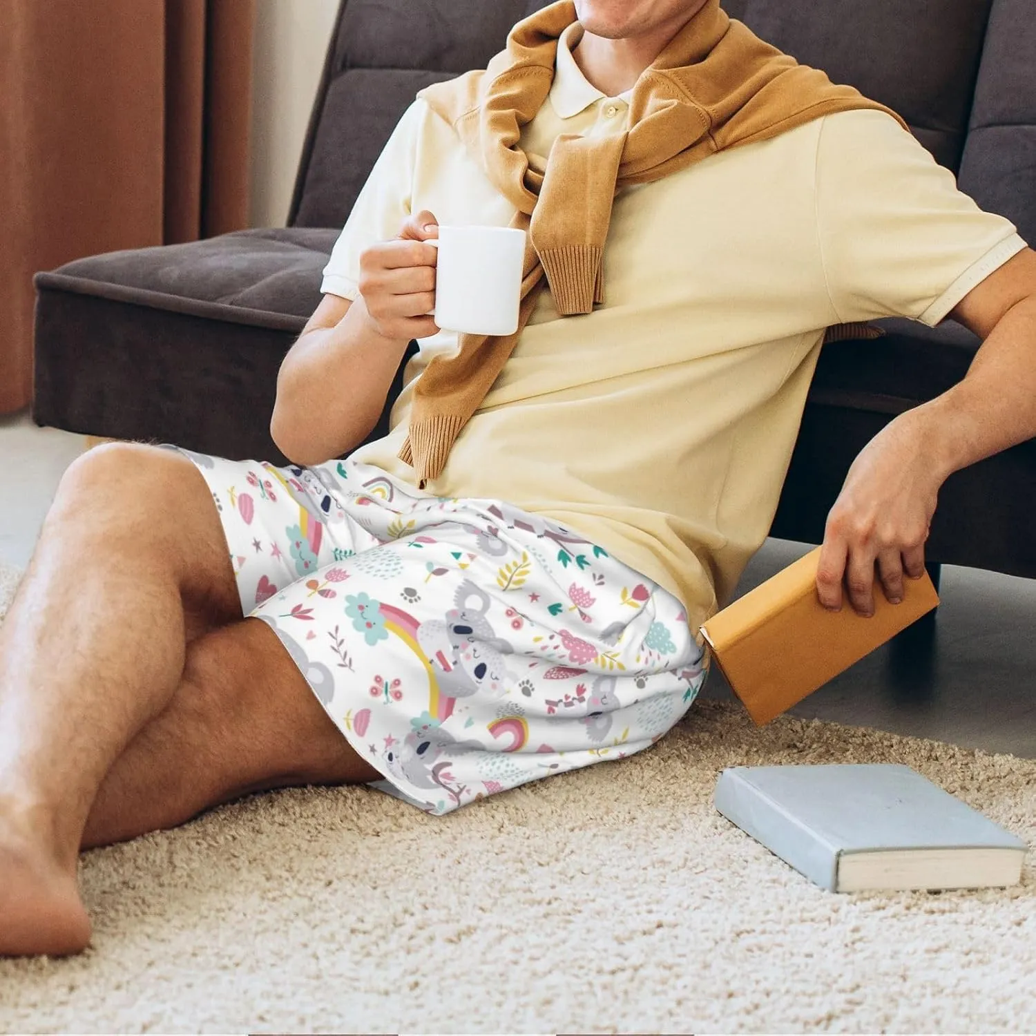 Mens Pajama Pants - Cute Koala Comfy Sleep Shorts Mens Pajama Shorts, Mens Lounge Shorts Pj Pants