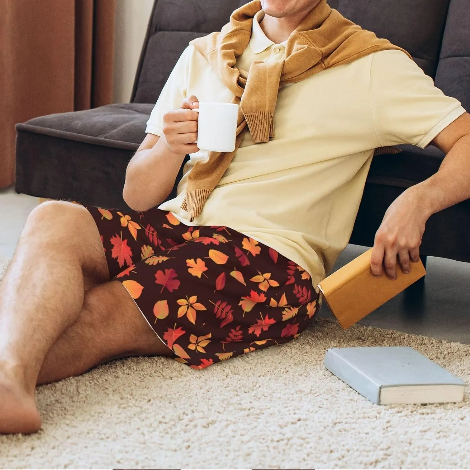 Mens Pajama Pants - fall Maple leaf Sleep Shorts Mens Pajama Shorts, Comfy Pj Pants for Mens Lounge Shorts