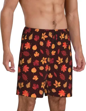 Mens Pajama Pants - fall Maple leaf Sleep Shorts Mens Pajama Shorts, Comfy Pj Pants for Mens Lounge Shorts