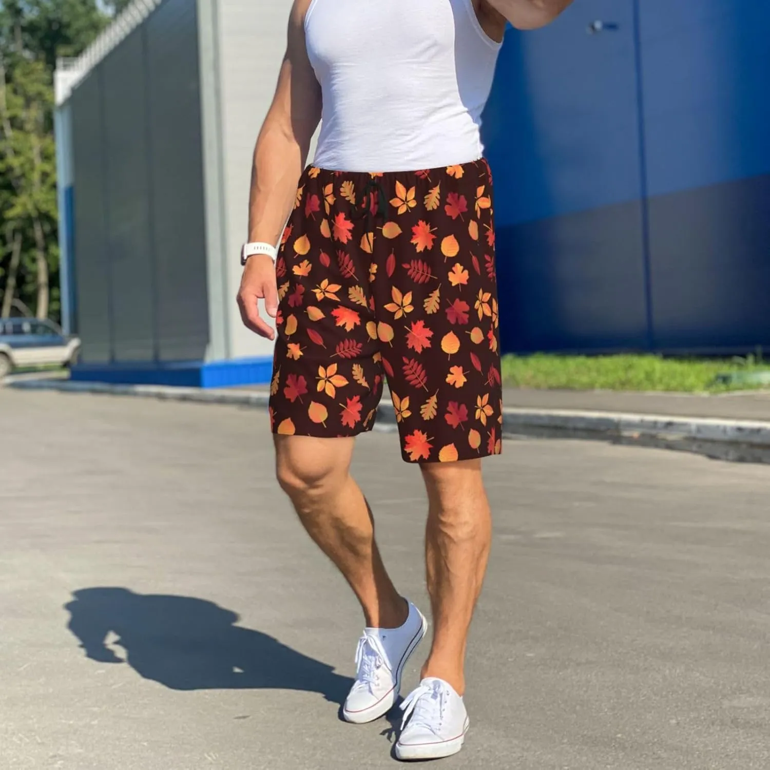 Mens Pajama Pants - fall Maple leaf Sleep Shorts Mens Pajama Shorts, Comfy Pj Pants for Mens Lounge Shorts