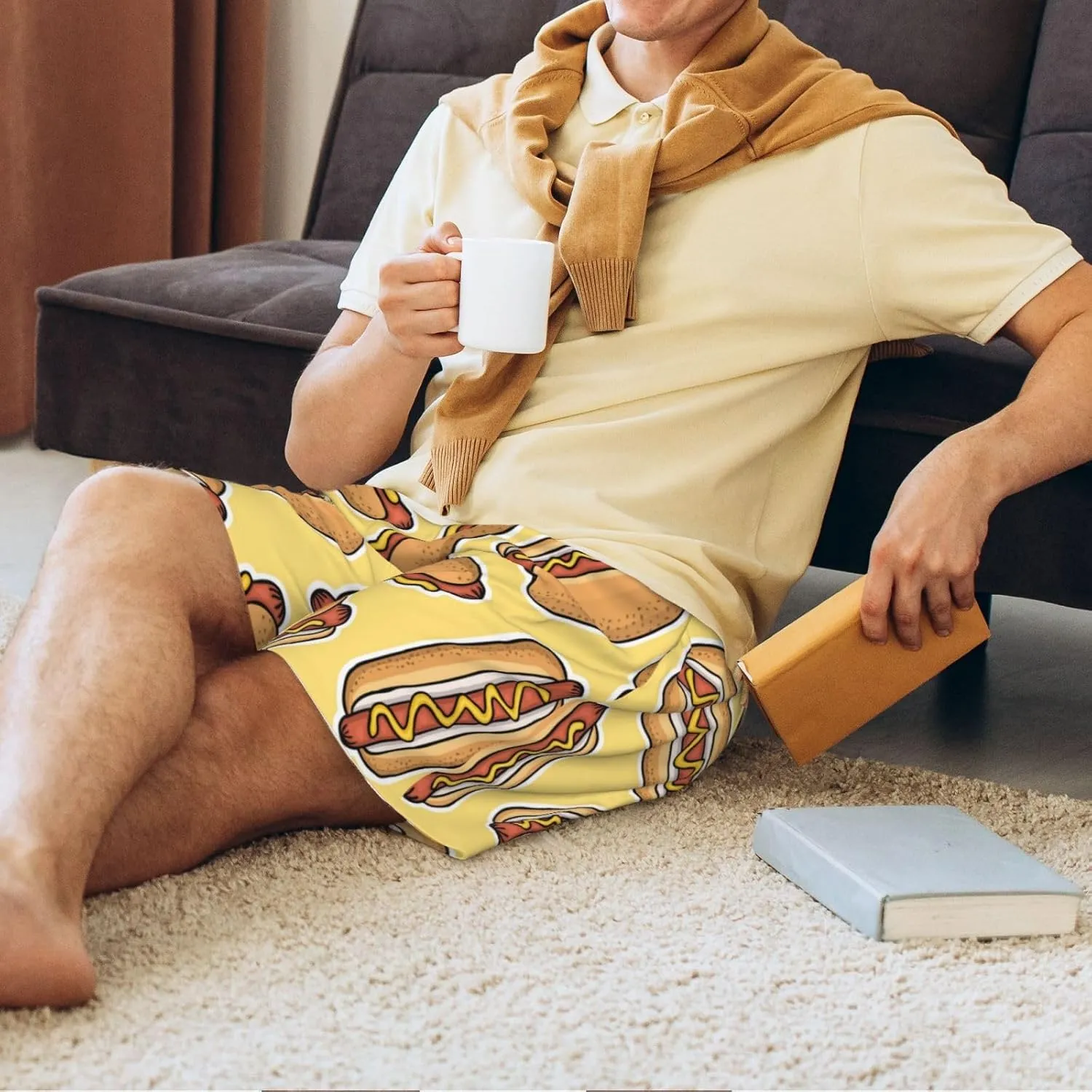 Mens Pajama Pants - Hot Dogs Comfy Sleep Shorts Mens Pajama Shorts, Mens Lounge Shorts Pj Pants