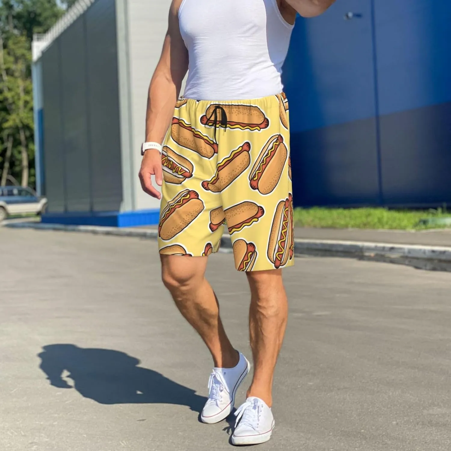Mens Pajama Pants - Hot Dogs Comfy Sleep Shorts Mens Pajama Shorts, Mens Lounge Shorts Pj Pants