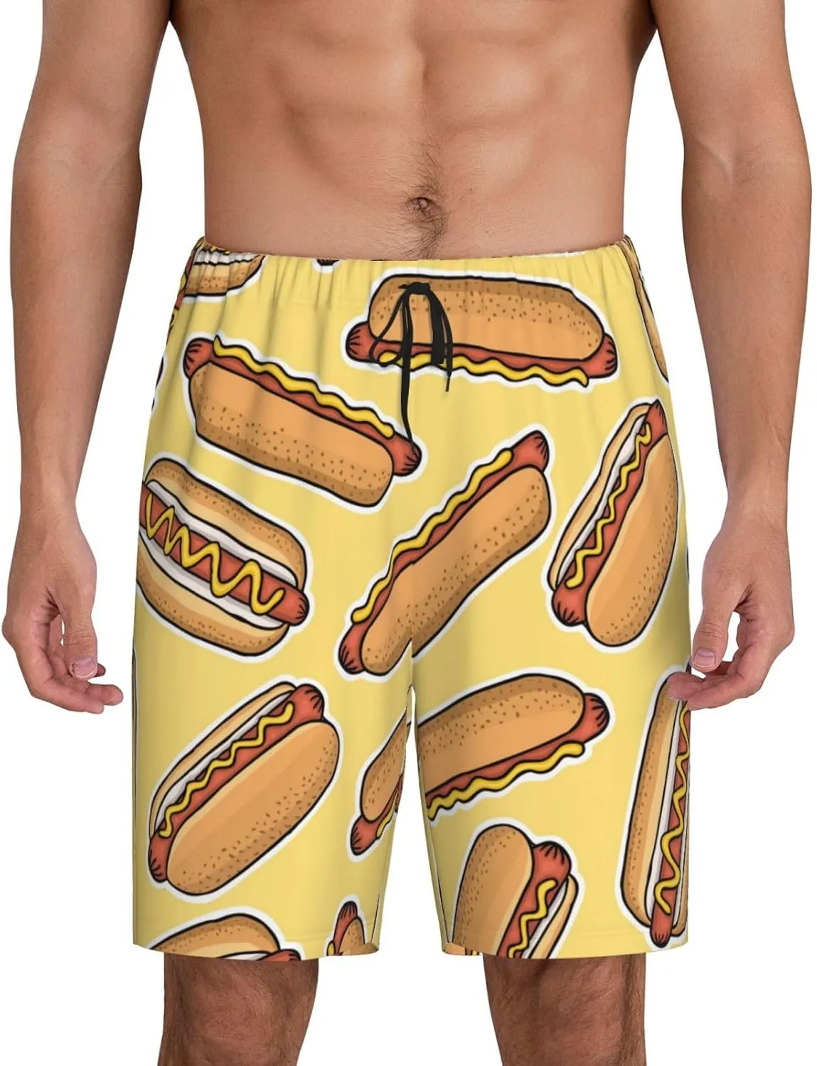 Mens Pajama Pants - Hot Dogs Comfy Sleep Shorts Mens Pajama Shorts, Mens Lounge Shorts Pj Pants