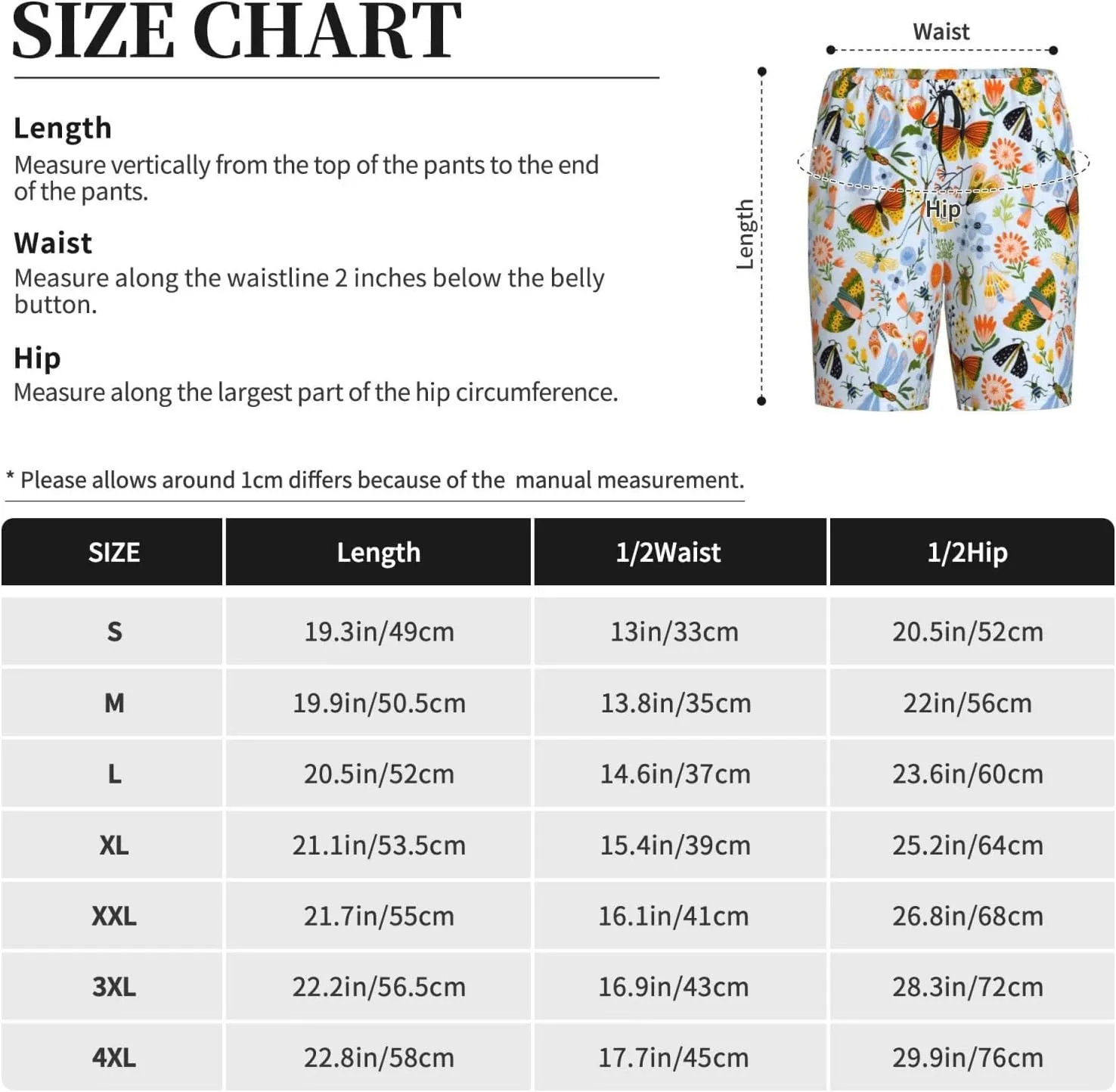 Mens Pajama Pants - Insects And Flowers Comfy Sleep Shorts Mens Pajama Shorts, Mens Lounge Shorts Pj Pants