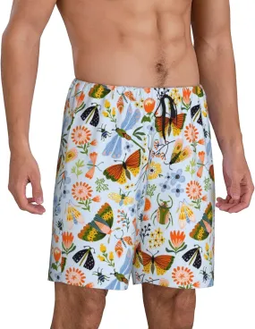 Mens Pajama Pants - Insects And Flowers Comfy Sleep Shorts Mens Pajama Shorts, Mens Lounge Shorts Pj Pants