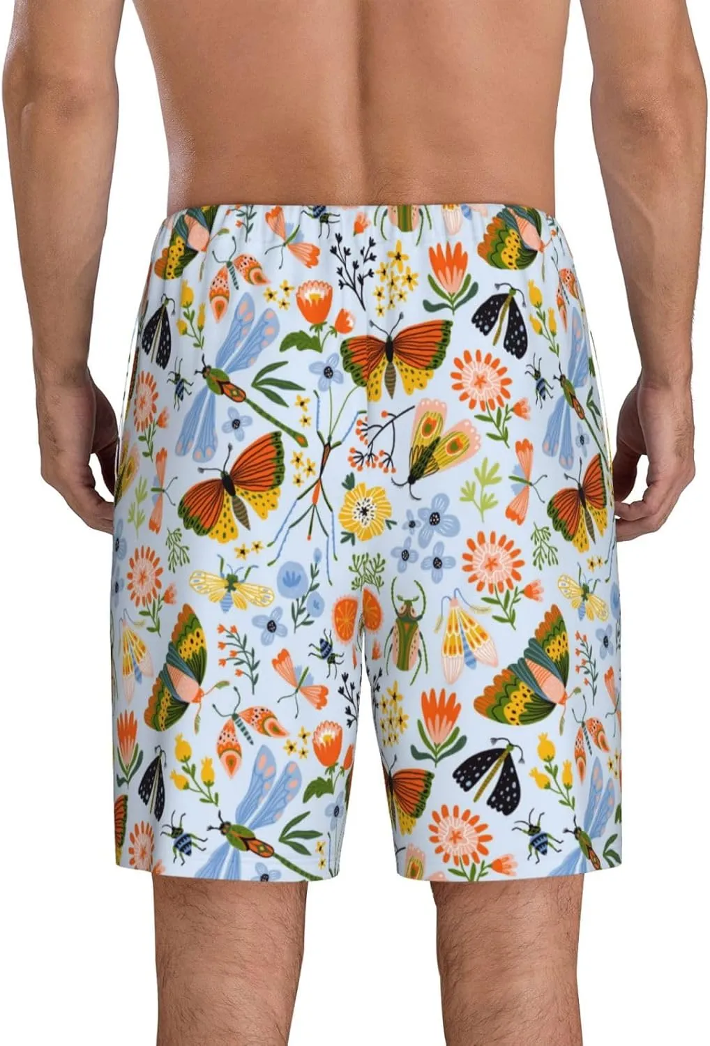 Mens Pajama Pants - Insects And Flowers Comfy Sleep Shorts Mens Pajama Shorts, Mens Lounge Shorts Pj Pants
