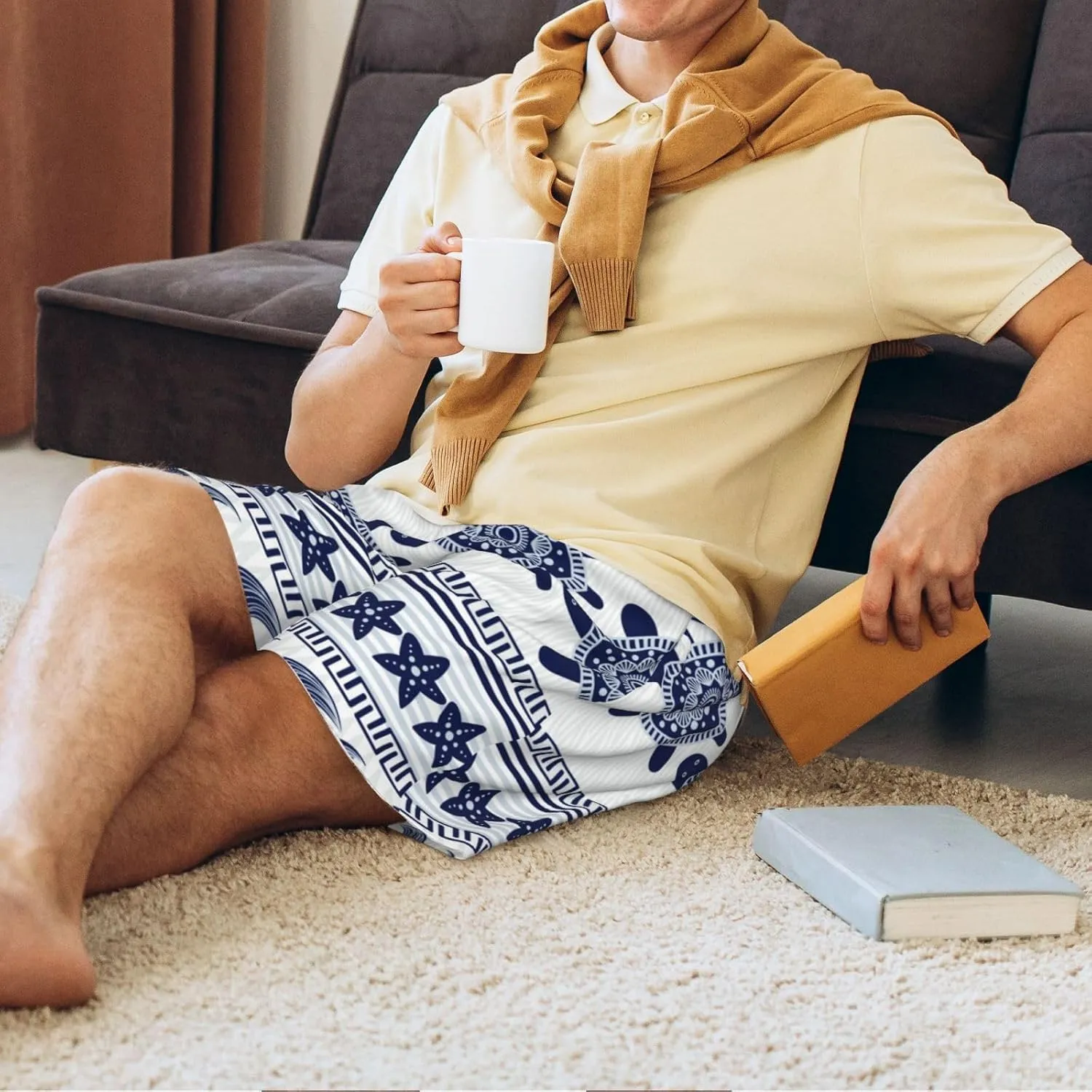 mens pajama pants - Sea Underwater Turtles Comfy Sleep Shorts Mens Pajama shorts, mens lounge shorts pj pants