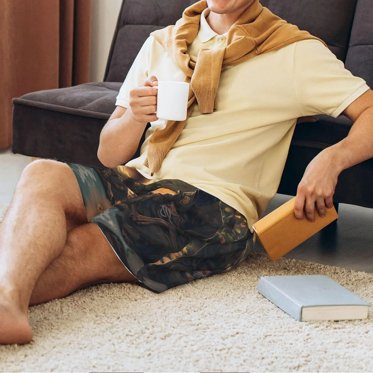 Mens Pajama Pants - Sunset Meditating Doberman Sleep Comfy Shorts Mens Pajama Shorts, Pj Pants for Mens Lounge Shorts