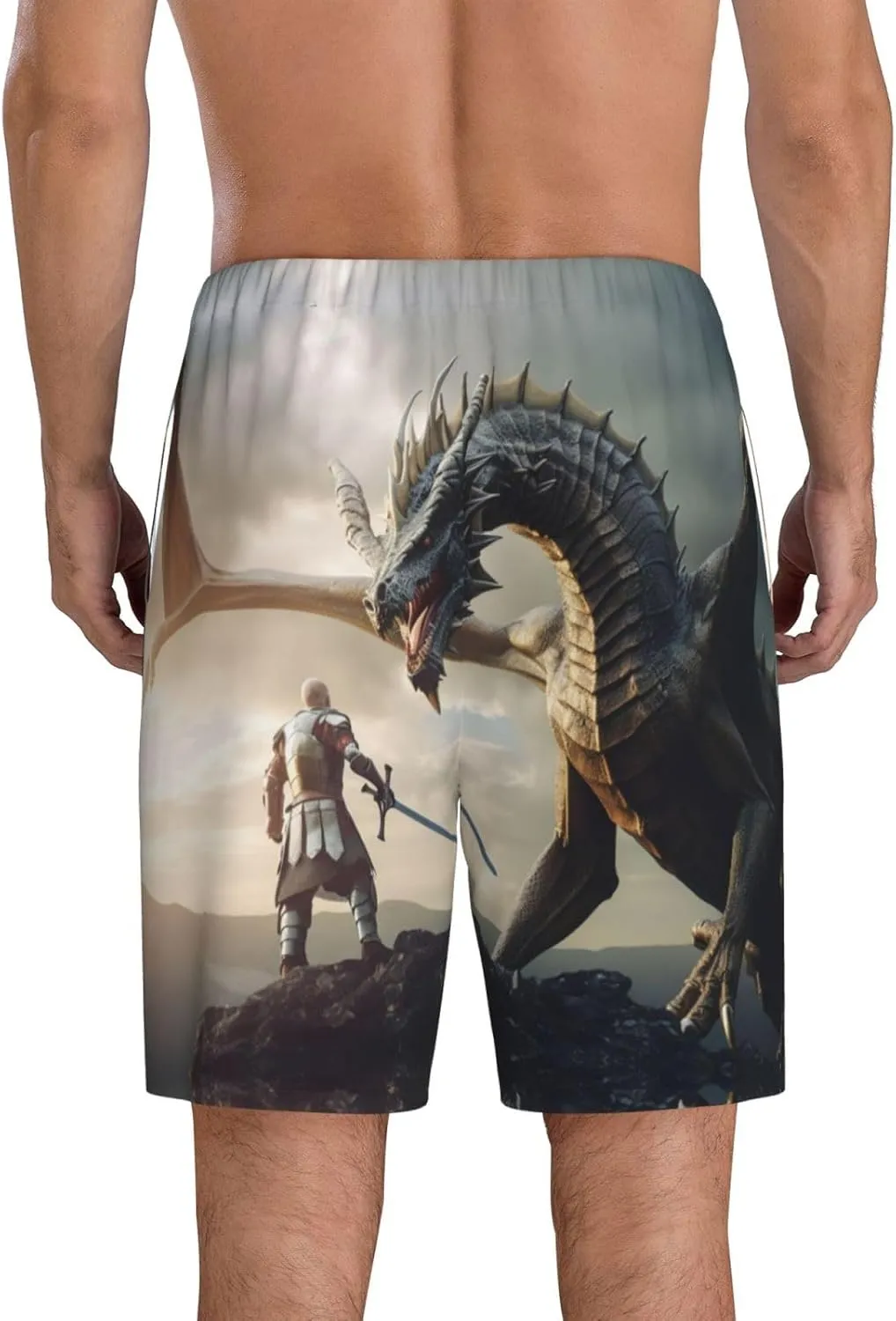 Mens Pajama Pants - Swordsman Cool Dragon Sleep Comfy Shorts Mens Pajama Shorts, Pj Pants for Mens Lounge Shorts