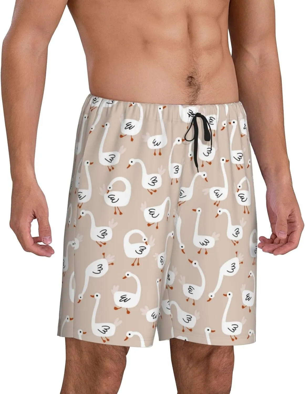 Mens Pajama Pants - White Goose Comfy Sleep Shorts Mens Pajama Shorts, Mens Lounge Shorts Pj Pants