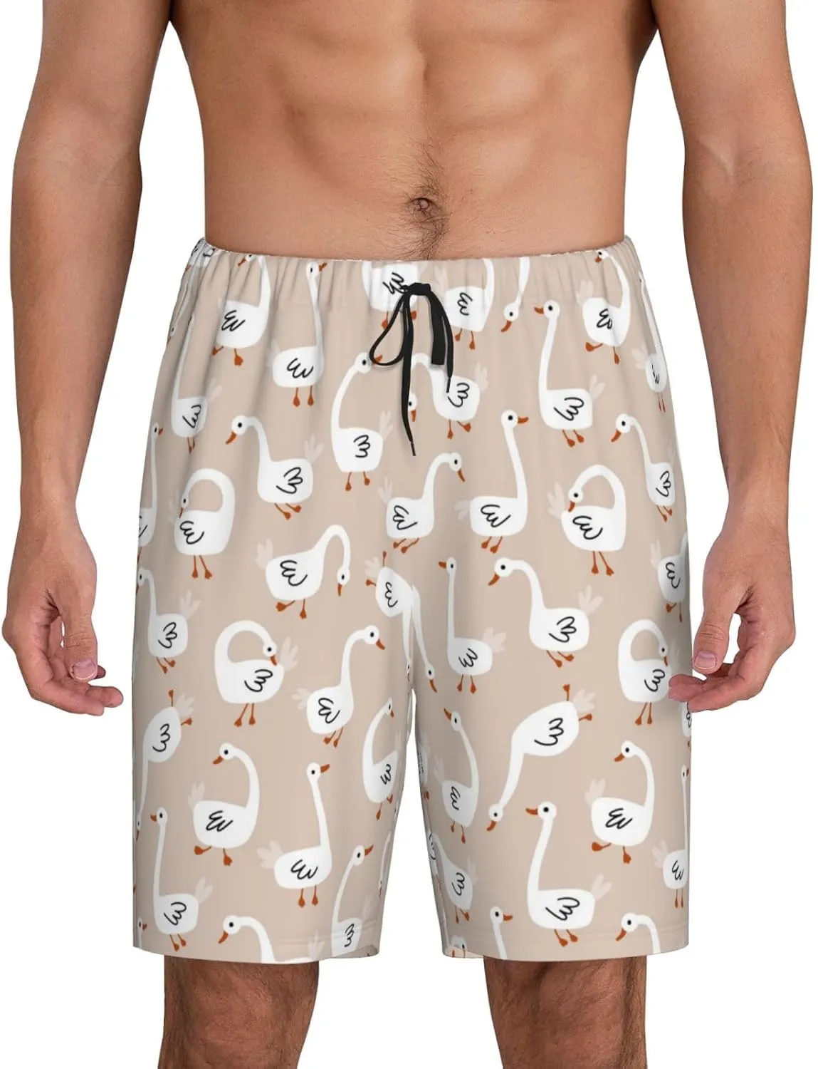 Mens Pajama Pants - White Goose Comfy Sleep Shorts Mens Pajama Shorts, Mens Lounge Shorts Pj Pants