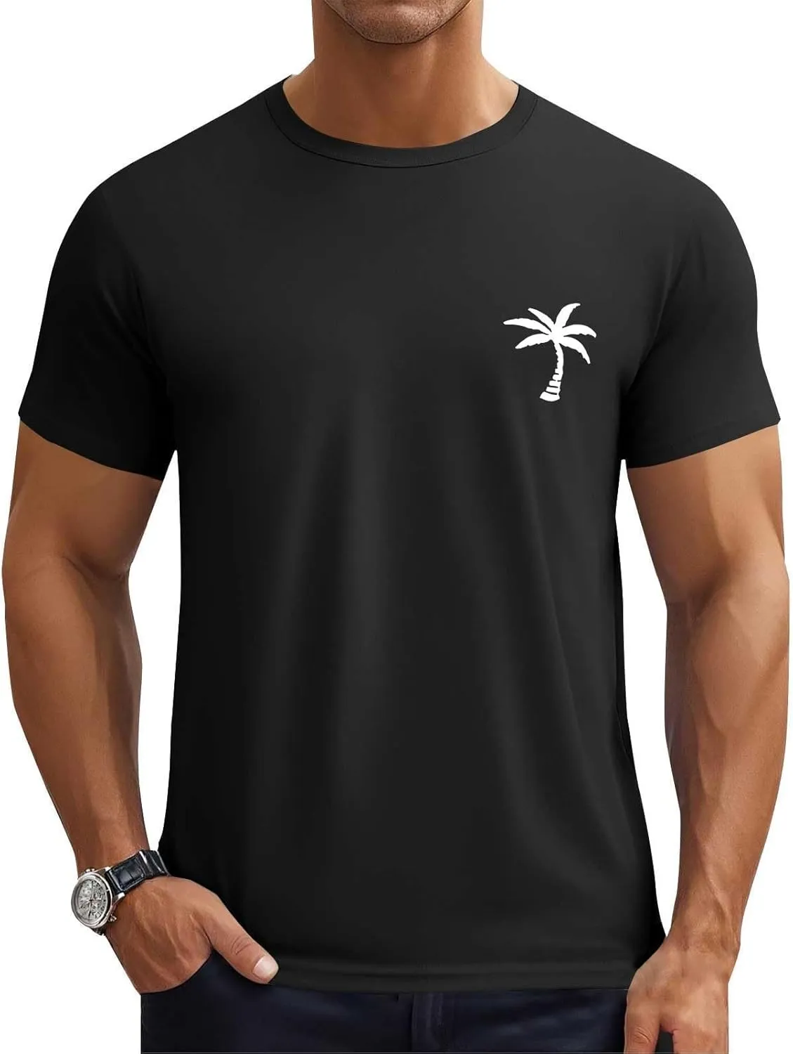 Mens Resort Wear 2025 Summer Crew Neck Short Sleeve Palm Tree Print T-Shirts Casual Slim Fit Graphic Tee Shirts, S-5xl