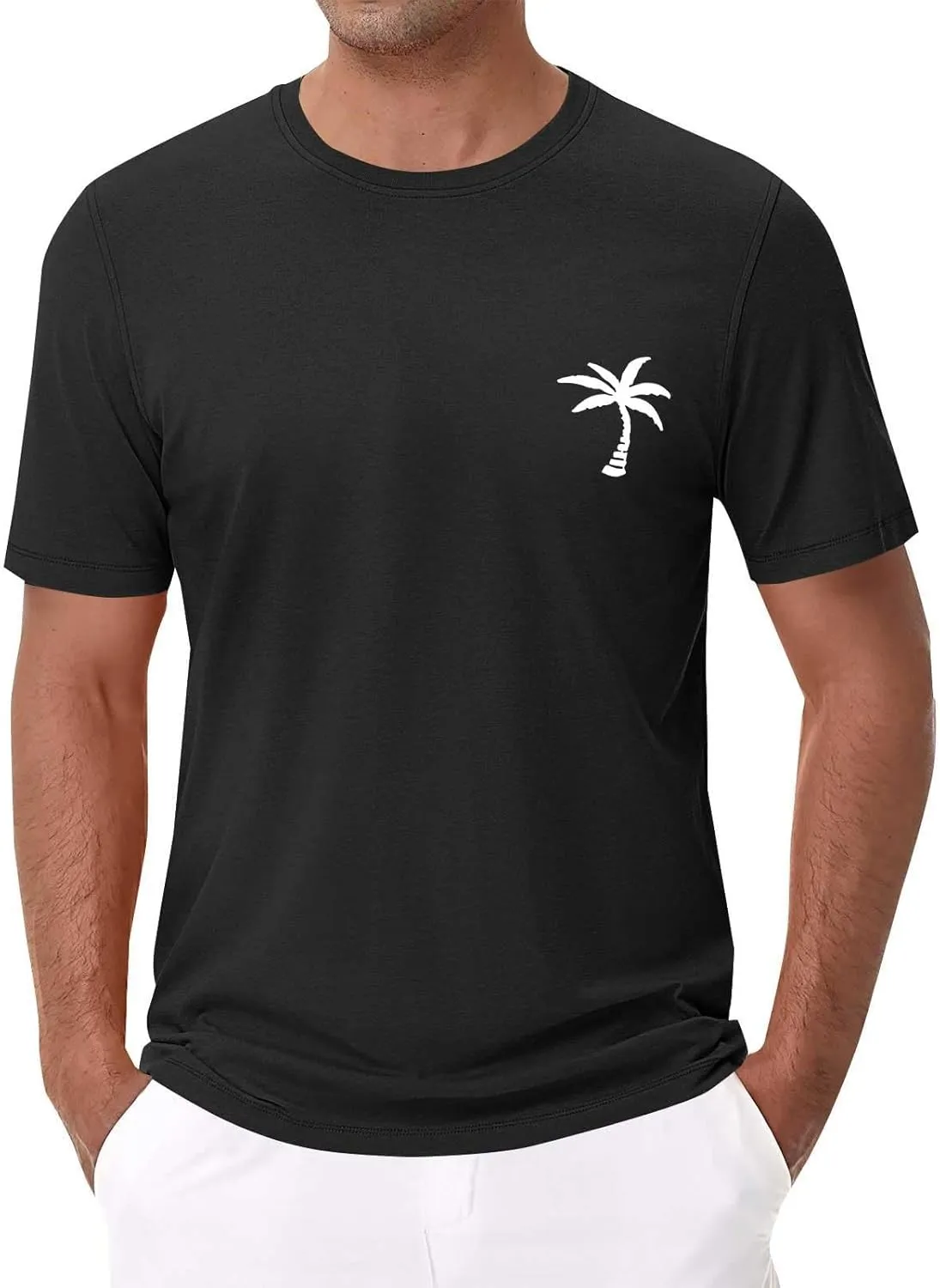 Mens Resort Wear 2025 Summer Crew Neck Short Sleeve Palm Tree Print T-Shirts Casual Slim Fit Graphic Tee Shirts, S-5xl