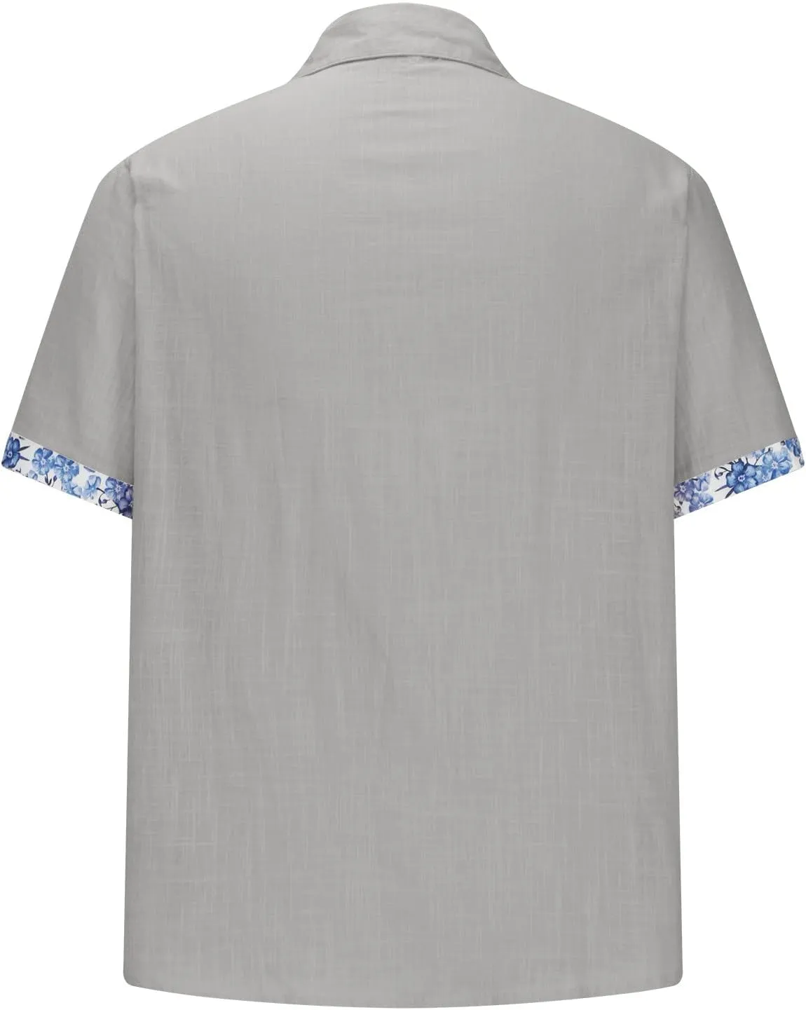 Mens Short Sleeve Button Down Shirts Cotton Linen Casual Vacation Summer Floral Patchwork Shirt Beach Hawaiian Shirts