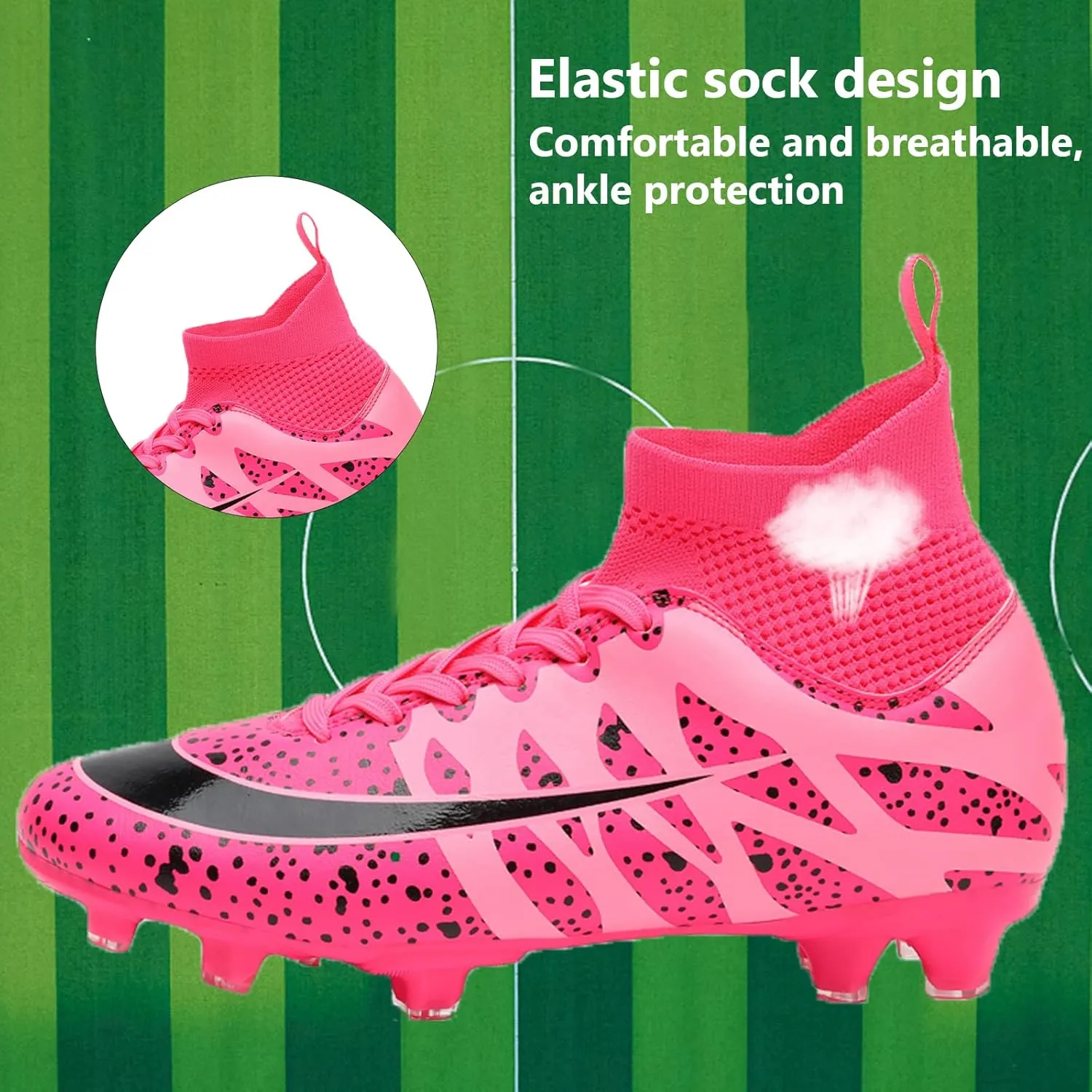 Mens Soccer Cleats Professional High-top Spikes Soccer Shoes Kids Anti-Slip Football Boots Outdoor Indoor Turf Training Football Shoes