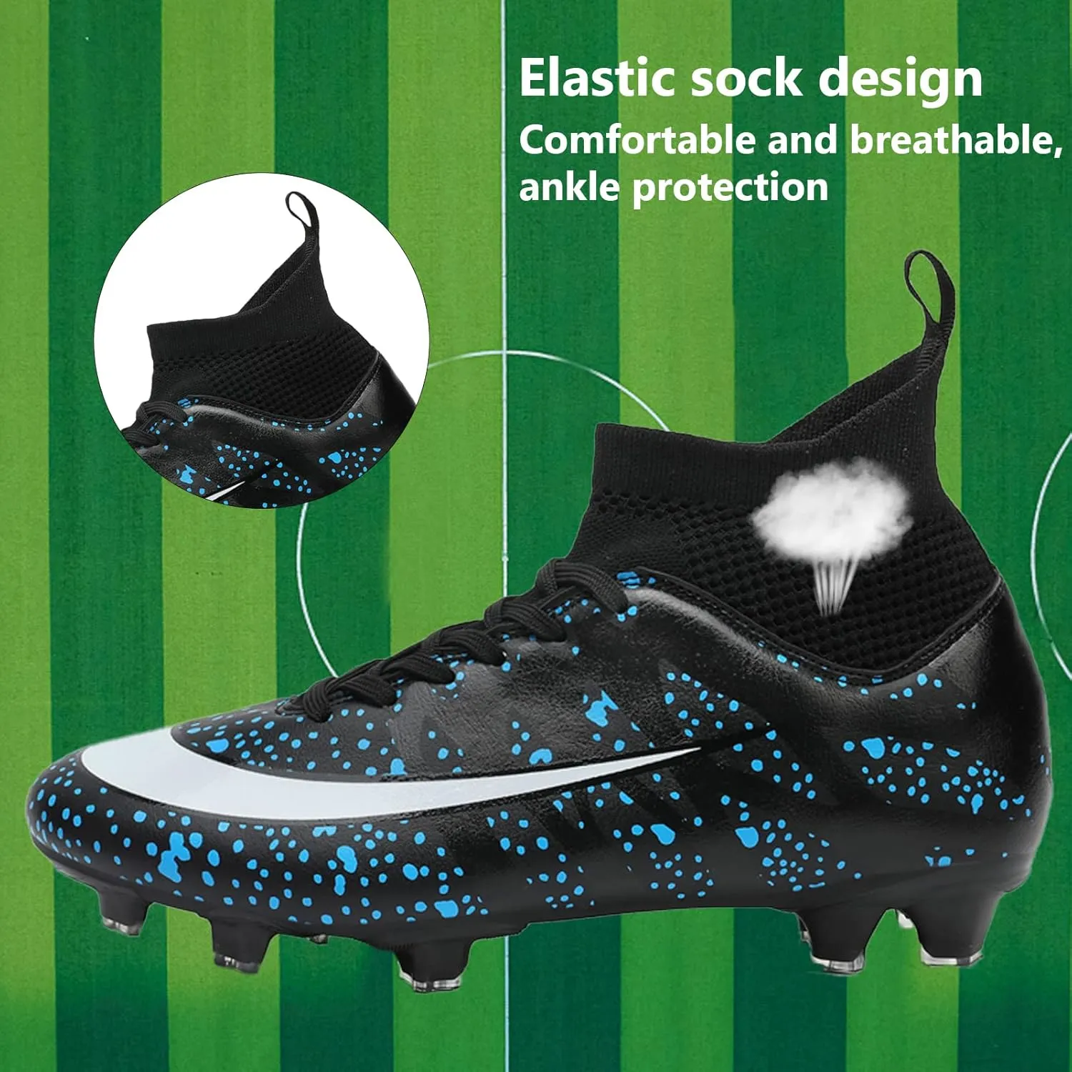 Mens Soccer Cleats Professional High-top Spikes Soccer Shoes Kids Anti-Slip Football Boots Outdoor Indoor Turf Training Football Shoes