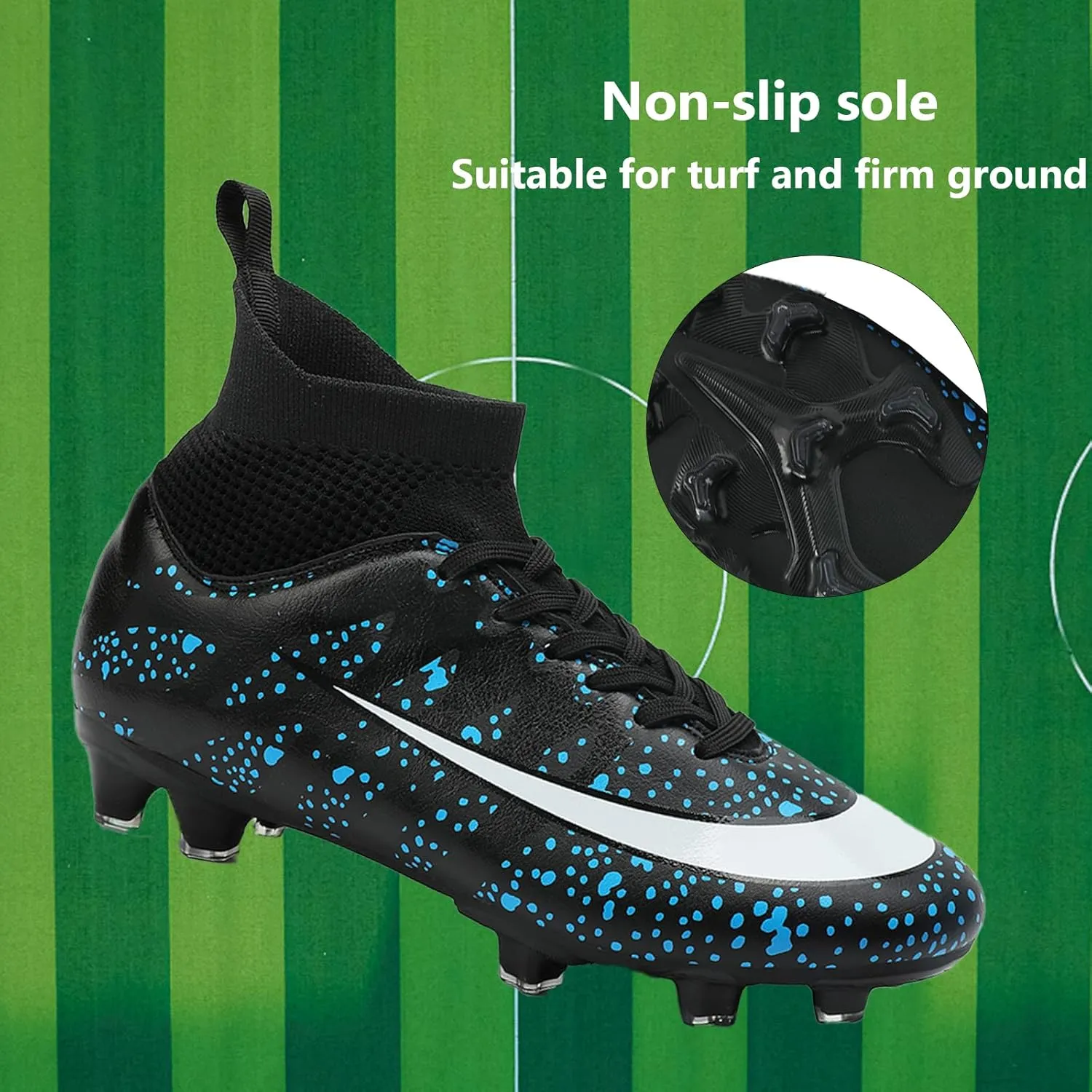 Mens Soccer Cleats Professional High-top Spikes Soccer Shoes Kids Anti-Slip Football Boots Outdoor Indoor Turf Training Football Shoes