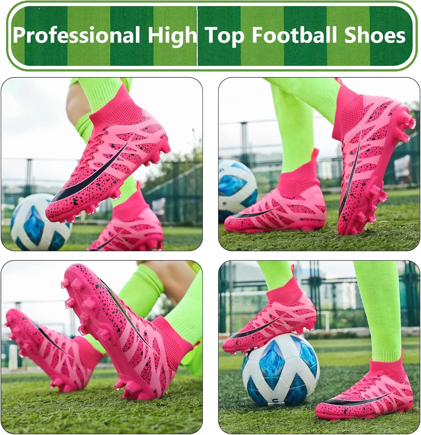 Mens Soccer Cleats Professional High-top Spikes Soccer Shoes Kids Anti-Slip Football Boots Outdoor Indoor Turf Training Football Shoes