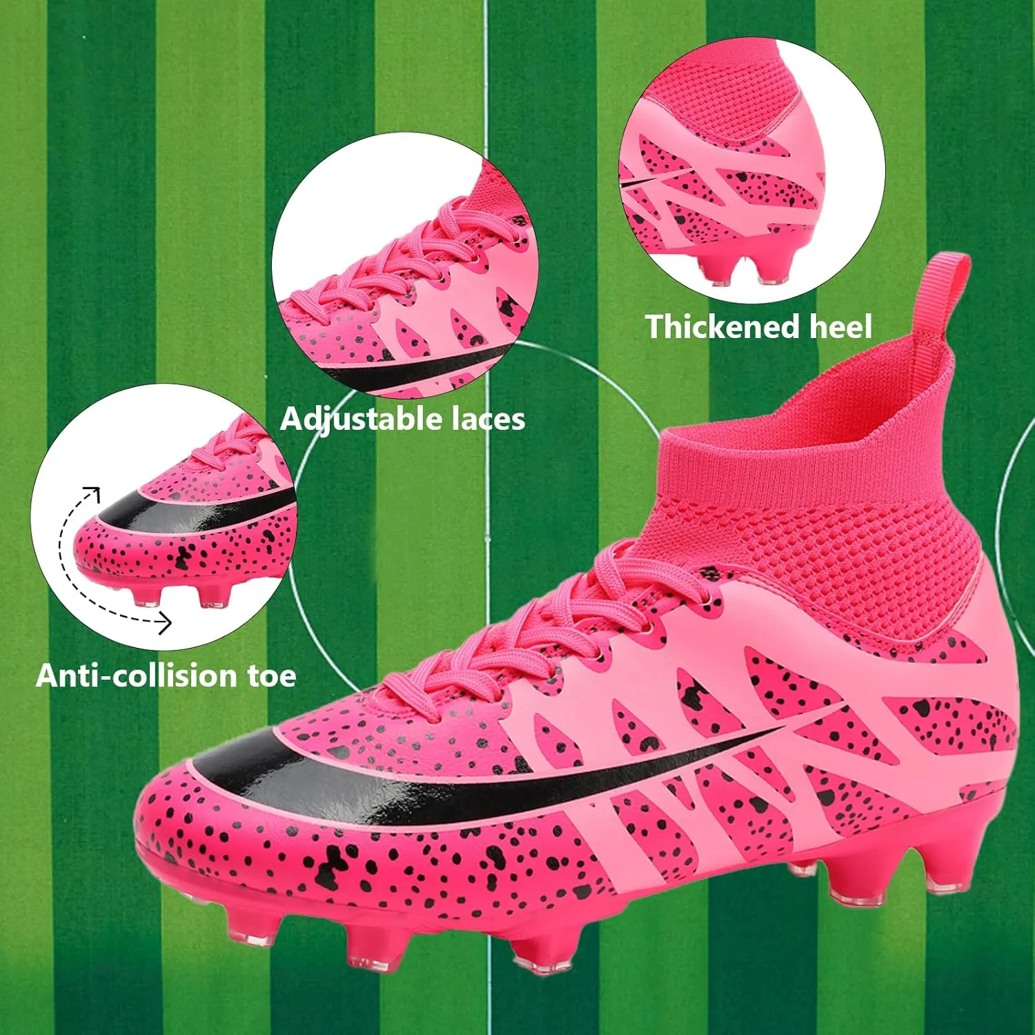 Mens Soccer Cleats Professional High-top Spikes Soccer Shoes Kids Anti-Slip Football Boots Outdoor Indoor Turf Training Football Shoes