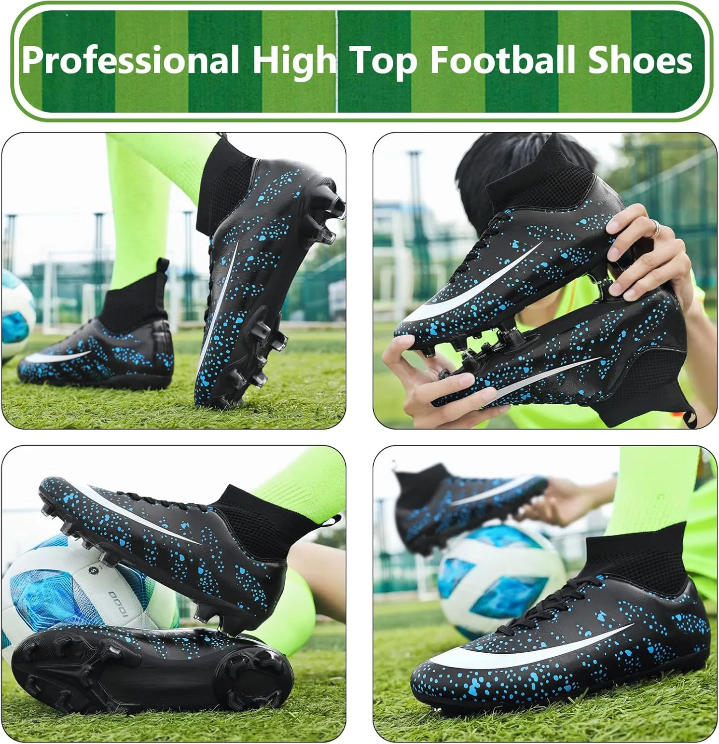 Mens Soccer Cleats Professional High-top Spikes Soccer Shoes Kids Anti-Slip Football Boots Outdoor Indoor Turf Training Football Shoes
