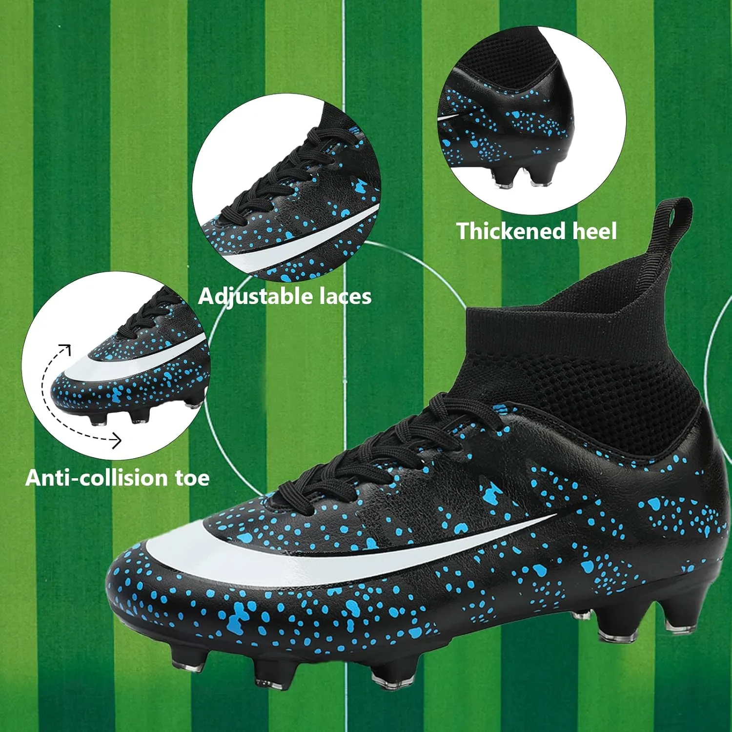 Mens Soccer Cleats Professional High-top Spikes Soccer Shoes Kids Anti-Slip Football Boots Outdoor Indoor Turf Training Football Shoes