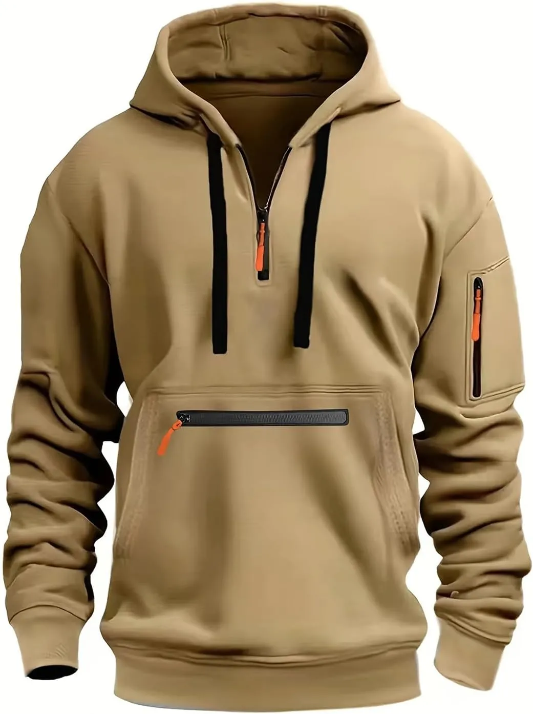 Men's Solid Pullover Hoodies Quarter Zip Sweatshirts Soft Blend Fleece Hooded Sweatshirts Long Sleeve with Big Pocket