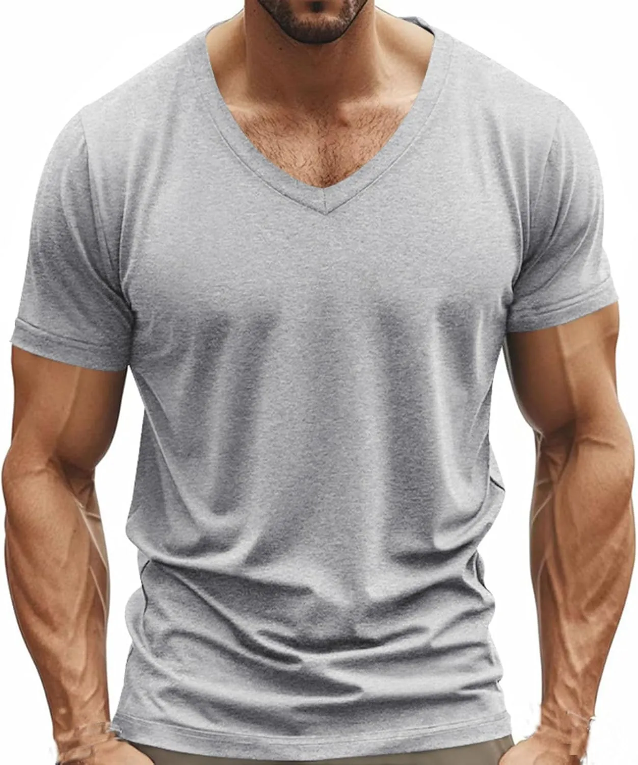 Mens V Neck Muscle Shirts Casual Short Sleeve Gym Athletic T Shirt Fashion Tee Top Sports Workout Bodybuilding Shirts