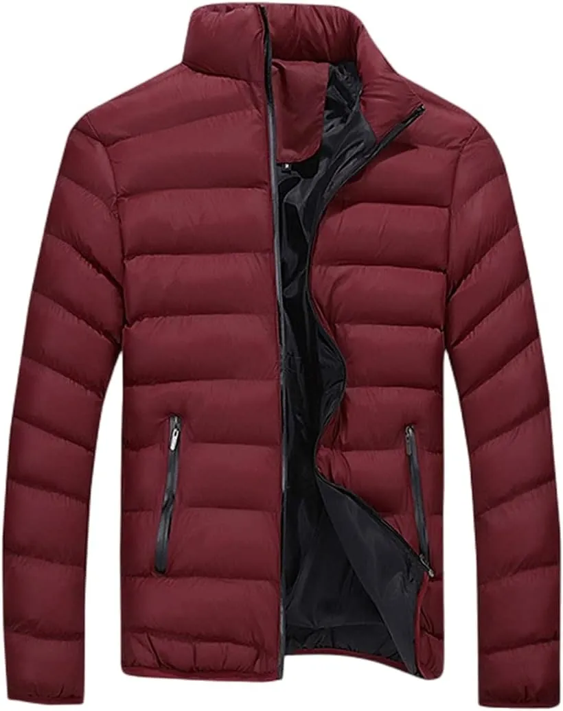 Men's Warm Puffer Jacket Thicken Waterproof Winter Coats Windproof Insulated Warm Coat Casual Stand Collar Outwear