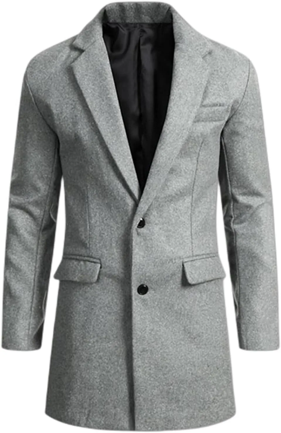 Mens Wool Blend Trench Coat Detachable Plaid Scarf Classic Single Breasted Pea Coat Notched Collar Long Overcoat