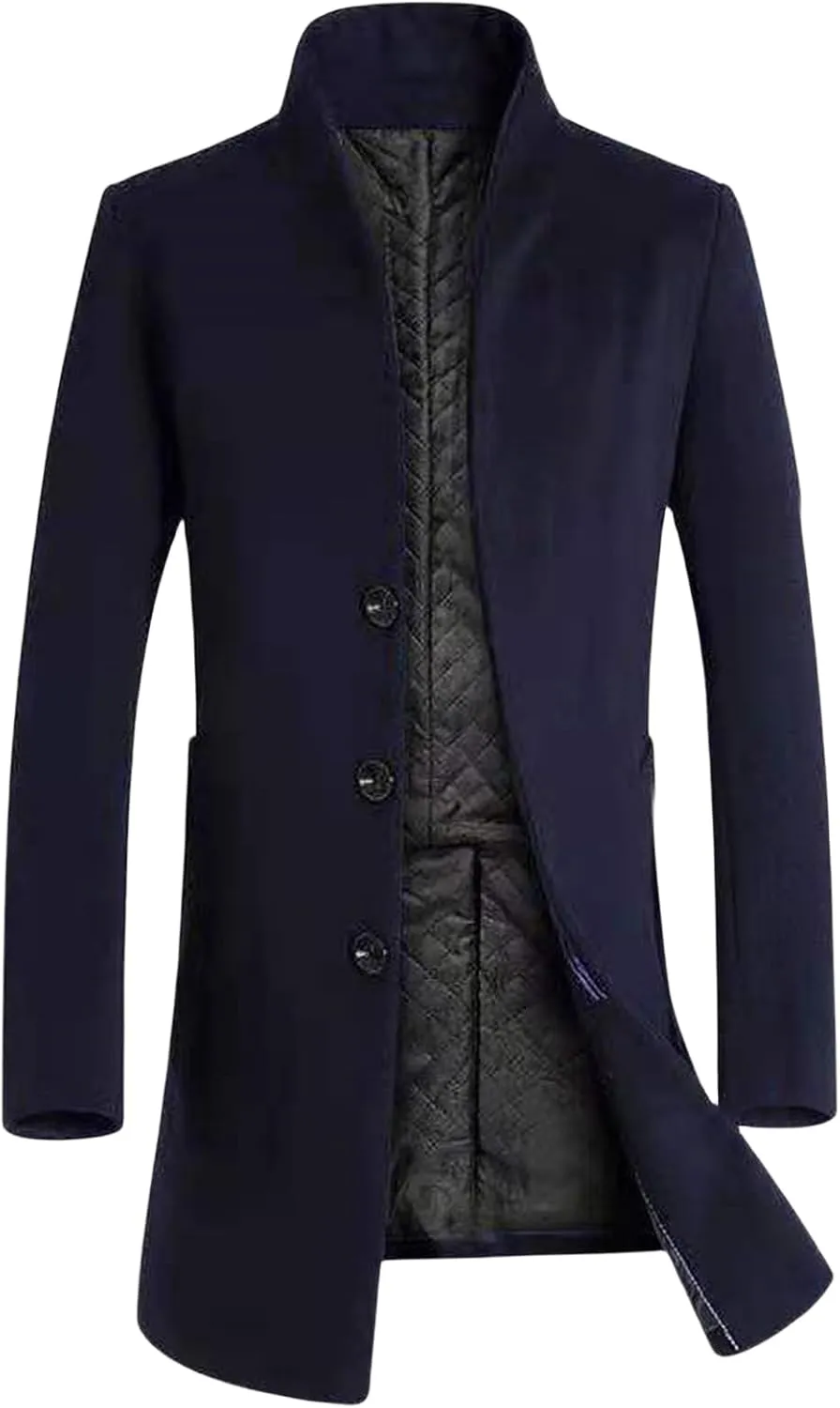 Mens Wool Pea Coats Long Wool Blend Trench Coats Winter Warmth Slim Fit Casual Mid Length Thermal Peacoat