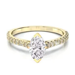 Moissanite Engagement Bridal Ring Set, 1.00 Ct. Certified Marquise Cut Moissanite Engagement Bridal Ring Set, 14k Yellow Gold Finish Moissanite Ring Set For Women