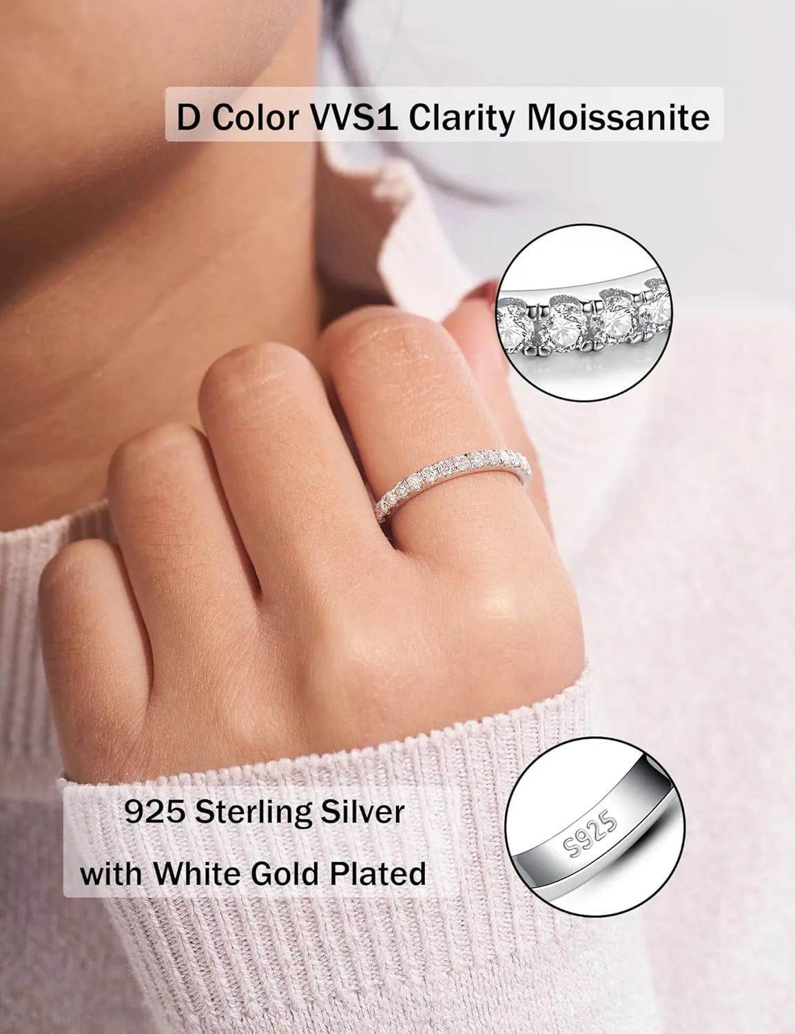 Moissanite Engagement Ring for Women Solitaire Rings with 18K White Gold Plated D Dolor Sterling Silver Engagement Ring for Women Fake Engagement Ring Promise Rings for Her