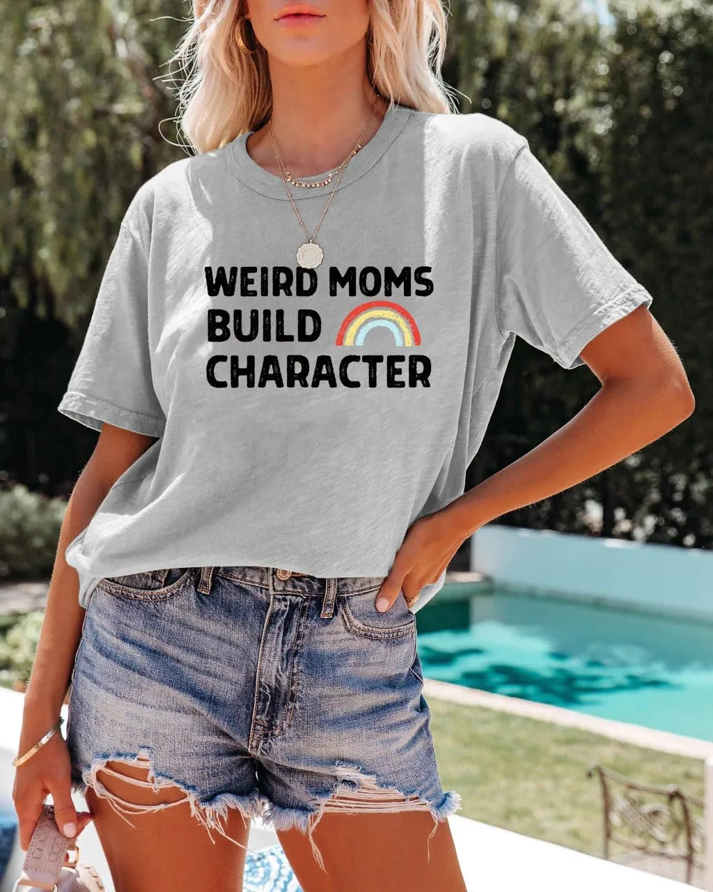 Mom Shirt Women Rainbow Graphic Tee Shirts Mom Life Tshirts Shirt Summer Short Sleeve T-Shirt