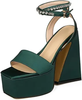 MRKEWUNEY Womens Platform High Heels Sandals Chunky Heels Square Toe