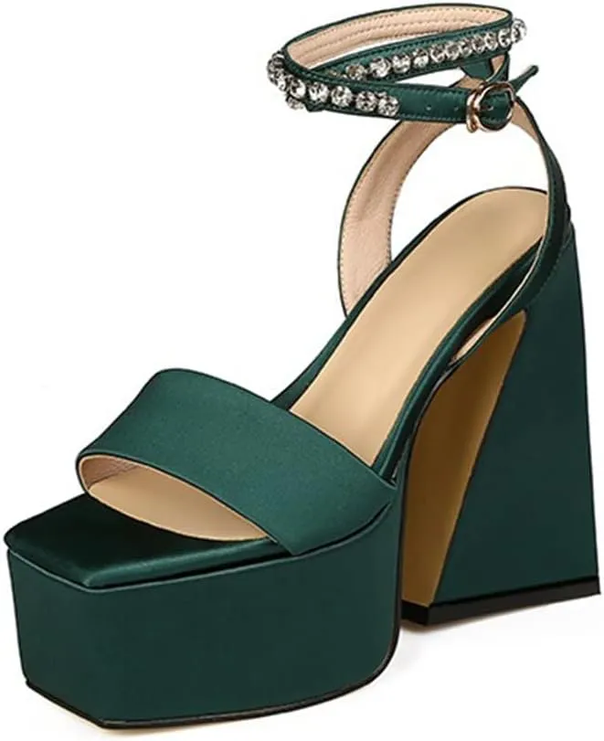 MRKEWUNEY Womens Platform High Heels Sandals Chunky Heels Square Toe