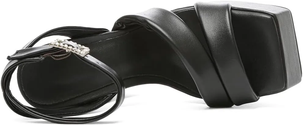 MRKEWUNEY Womens Platform High Heels Sandals Chunky Heels Square Toe