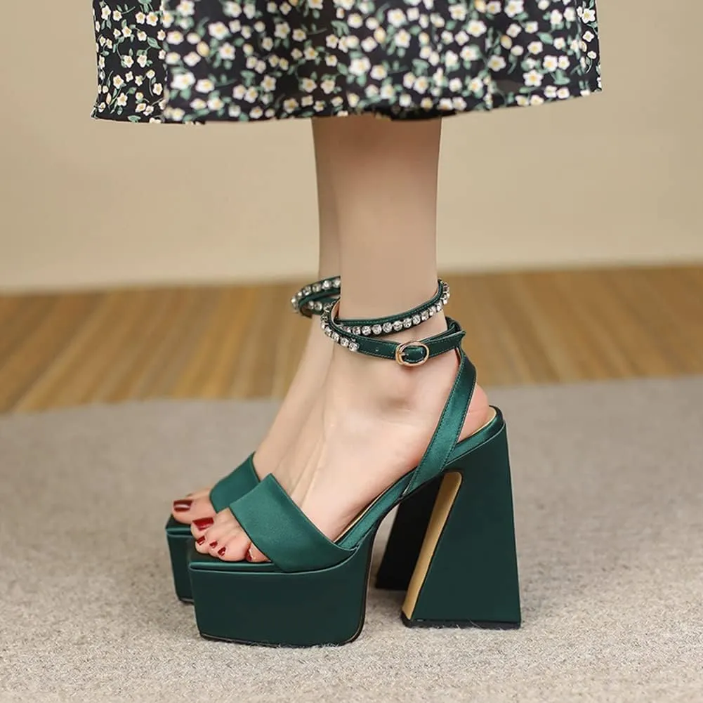 MRKEWUNEY Womens Platform High Heels Sandals Chunky Heels Square Toe