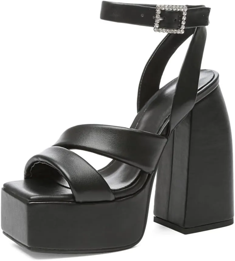 MRKEWUNEY Womens Platform High Heels Sandals Chunky Heels Square Toe