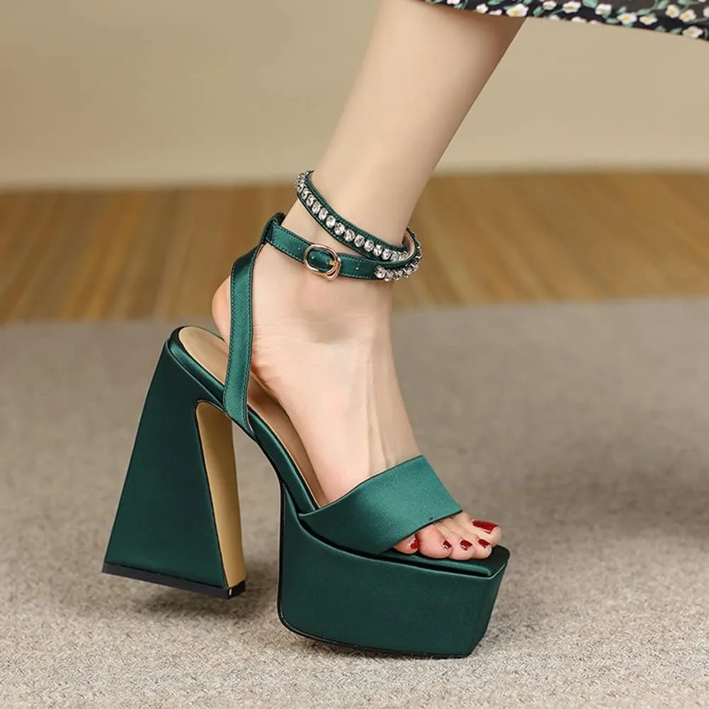 MRKEWUNEY Womens Platform High Heels Sandals Chunky Heels Square Toe