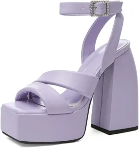 MRKEWUNEY Womens Platform High Heels Sandals Chunky Heels Square Toe