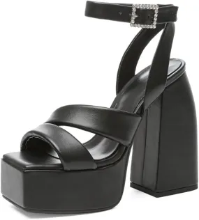 MRKEWUNEY Womens Platform High Heels Sandals Chunky Heels Square Toe