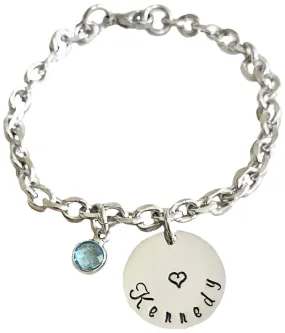 Name Charm Bracelet Heart Charm Bracelet Grandchildren Name Bracelet Handstamped Bracelet Personalized Bracelet Daughters Charm Bracelet