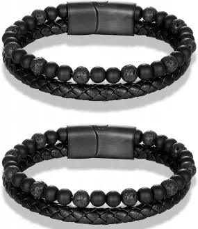 Natural Agate Stone Leather Beaded Bracelet, Lugxb Natural Agate 6mm Stone Adjustable Leather Beaded Bracelet Jewelry Gifts