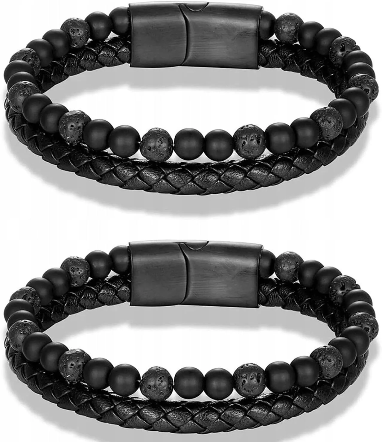 Natural Agate Stone Leather Beaded Bracelet, Lugxb Natural Agate 6mm Stone Adjustable Leather Beaded Bracelet Jewelry Gifts