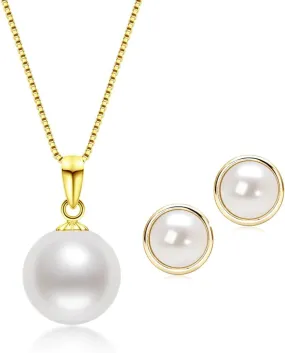 Natural Freshwater Pearl Jewelry Sets for Women 925 Sterling Silver Earrings & 18K Gold Pendant Necklaces Wedding Jewelry Gifts for Women