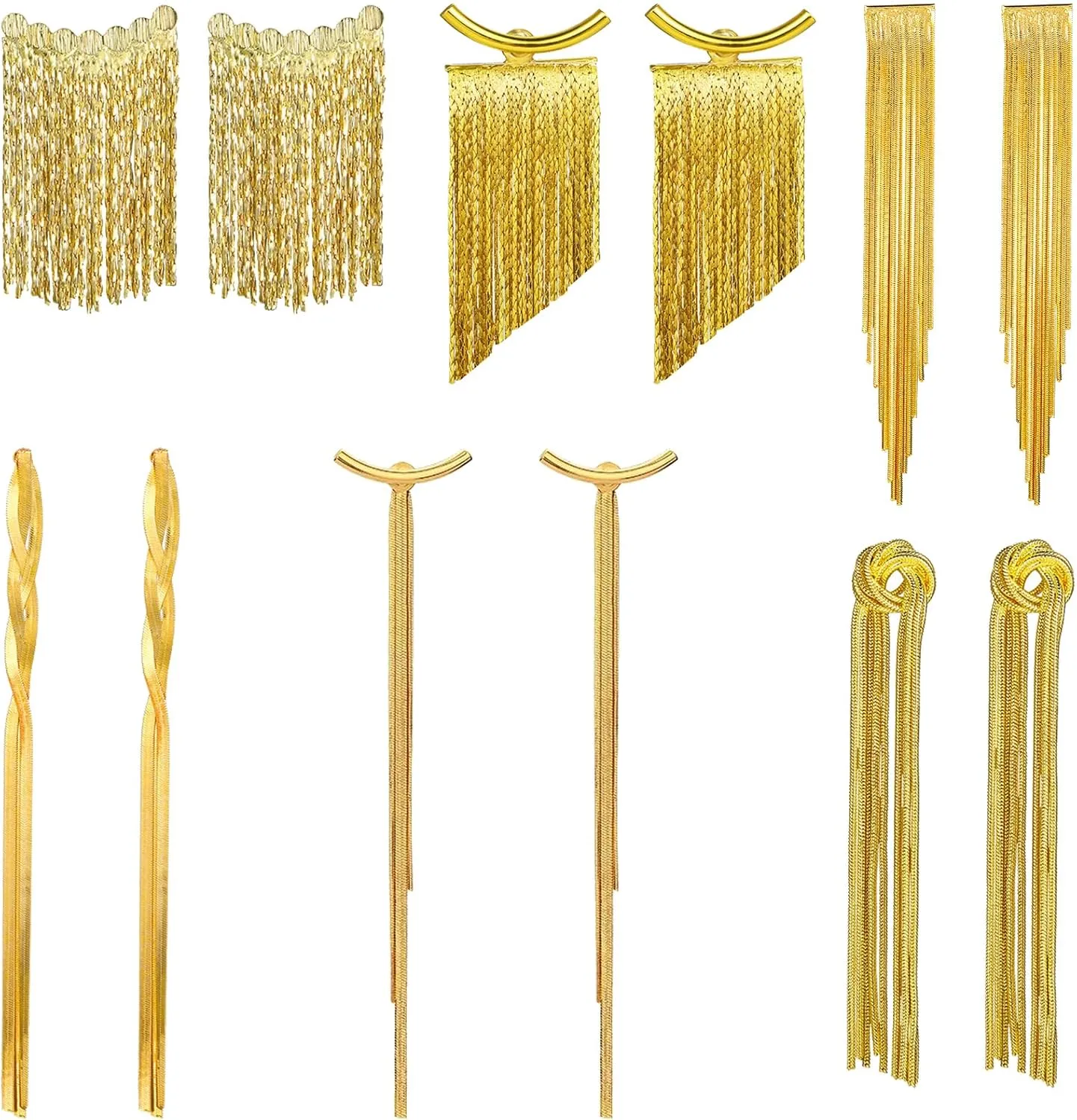 NEWITIN 6 Pairs Gold Tassel Earrings for Women Long Tassel Drop Dangle Earrings Hypoallergenic Statement Earring Fringe Earrings for Wedding Prom Bridesmaid Jewelry