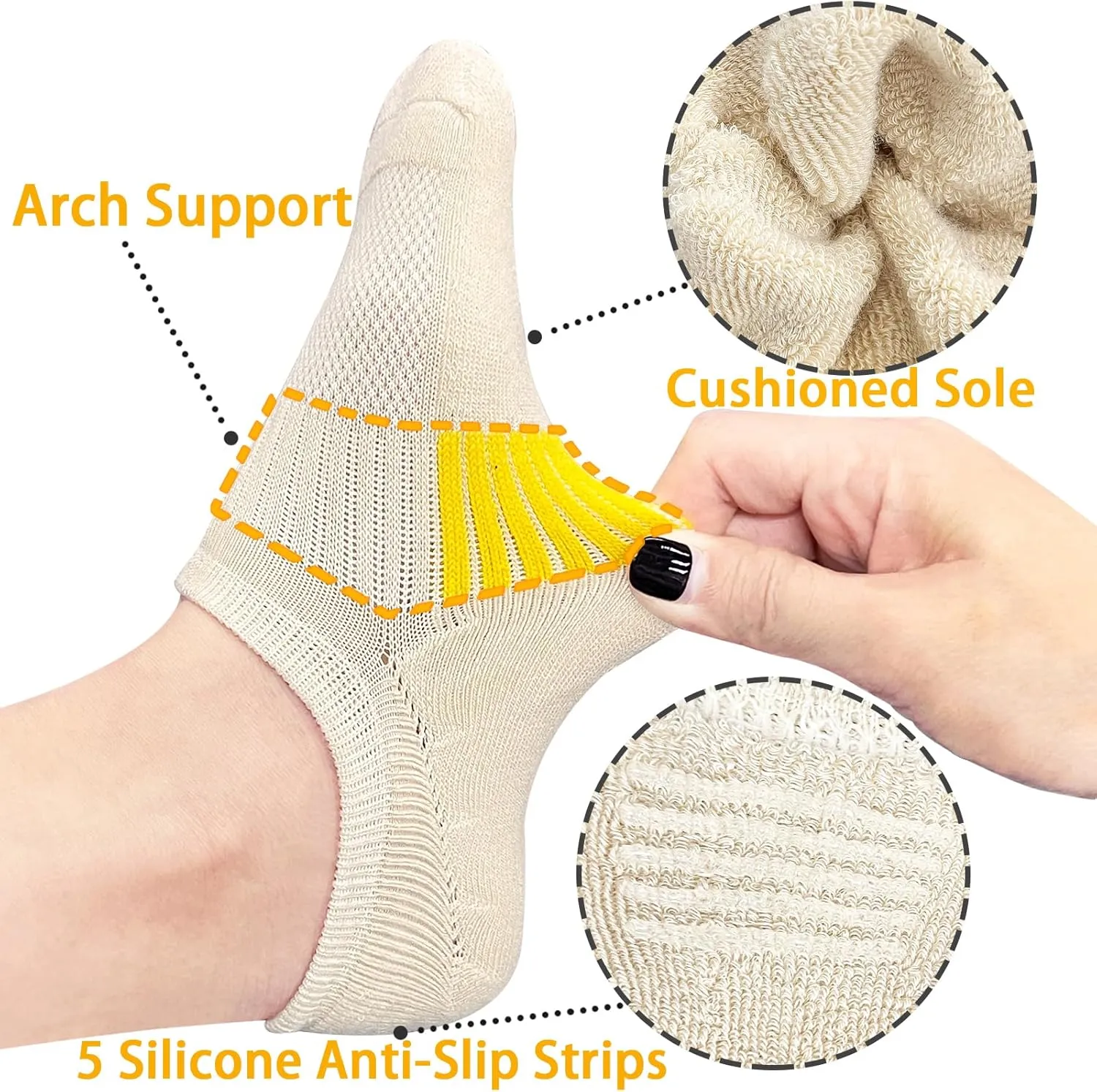 No Show Socks Womens Ankle Socks Cushioned Low Cut Athletic Socks Running Socks Workout Socks 3/6 Pairs